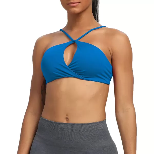 imageAoxjox Womens Workout Sports Bras Fitness Adjusted Backless Padded Ariel Halter Bra Yoga Crop Tank TopDirectoire Blue