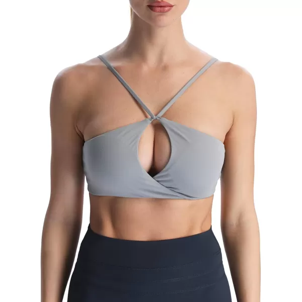 imageAoxjox Womens Workout Sports Bras Fitness Adjusted Backless Padded Ariel Halter Bra Yoga Crop Tank TopGrey