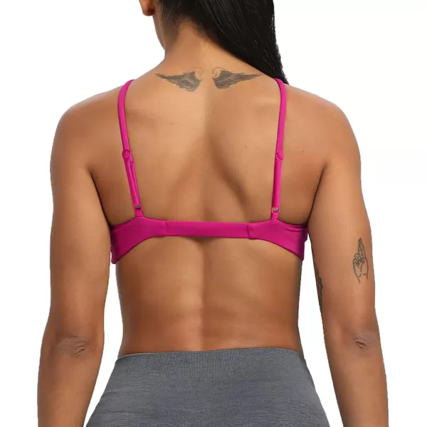 imageAoxjox Womens Workout Sports Bras Fitness Adjusted Backless Padded Ariel Halter Bra Yoga Crop Tank TopMagenta Purple