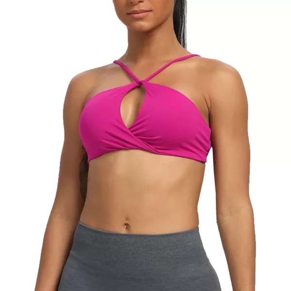 imageAoxjox Womens Workout Sports Bras Fitness Adjusted Backless Padded Ariel Halter Bra Yoga Crop Tank TopMagenta Purple