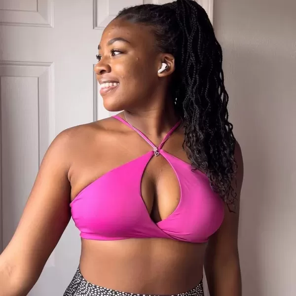 imageAoxjox Womens Workout Sports Bras Fitness Adjusted Backless Padded Ariel Halter Bra Yoga Crop Tank TopMagenta Purple