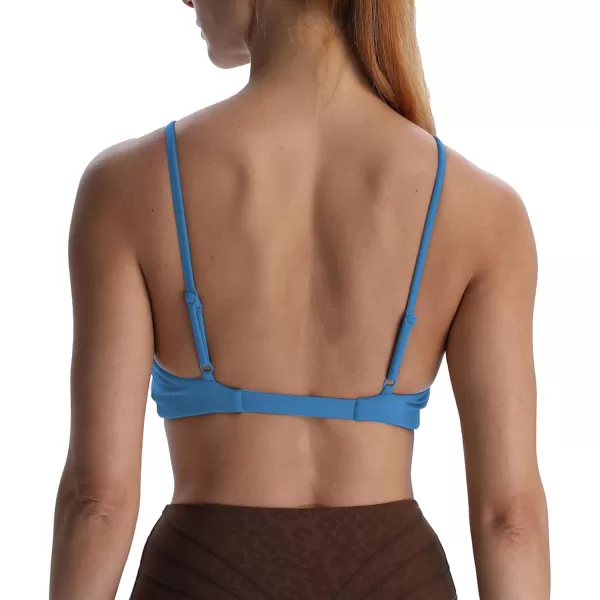 imageAoxjox Womens Workout Sports Bras Fitness Adjusted Backless Padded Ariel Halter Bra Yoga Crop Tank TopMykonos Blue