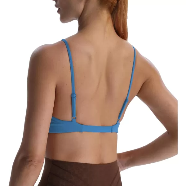 imageAoxjox Womens Workout Sports Bras Fitness Adjusted Backless Padded Ariel Halter Bra Yoga Crop Tank TopMykonos Blue
