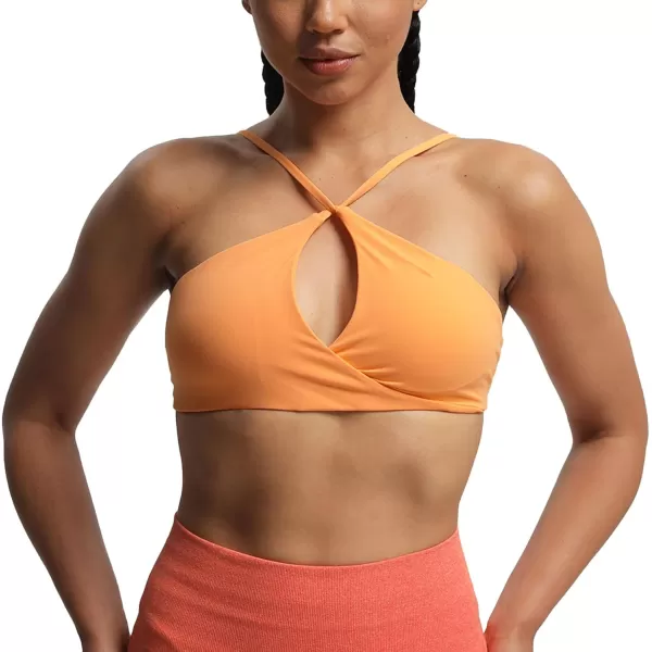 imageAoxjox Womens Workout Sports Bras Fitness Adjusted Backless Padded Ariel Halter Bra Yoga Crop Tank TopPapaya Orange