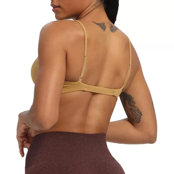 imageAoxjox Womens Workout Sports Bras Fitness Adjusted Backless Padded Ariel Halter Bra Yoga Crop Tank TopParchment Yellow