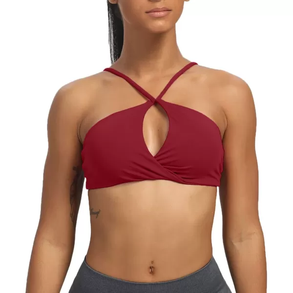 imageAoxjox Womens Workout Sports Bras Fitness Adjusted Backless Padded Ariel Halter Bra Yoga Crop Tank TopRed