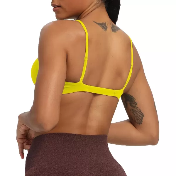 imageAoxjox Womens Workout Sports Bras Fitness Adjusted Backless Padded Ariel Halter Bra Yoga Crop Tank TopVibrant Yellow