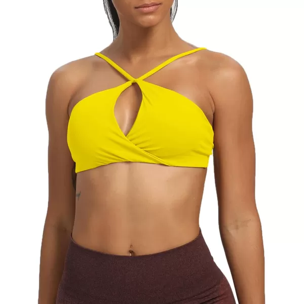 imageAoxjox Womens Workout Sports Bras Fitness Adjusted Backless Padded Ariel Halter Bra Yoga Crop Tank TopVibrant Yellow