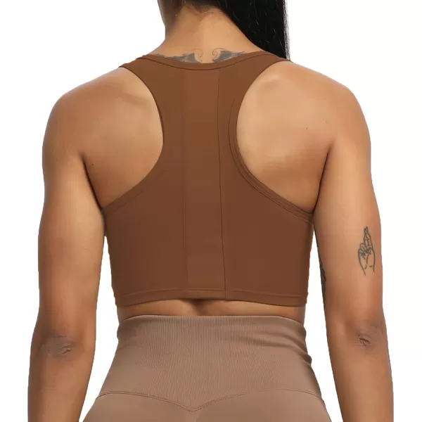 imageAoxjox Womens Workout Sports Bras Fitness Backless Viviana Padded Mesh Bra Yoga Crop Tank TopDandelion Brown