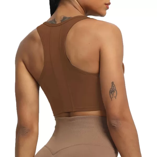 imageAoxjox Womens Workout Sports Bras Fitness Backless Viviana Padded Mesh Bra Yoga Crop Tank TopDandelion Brown