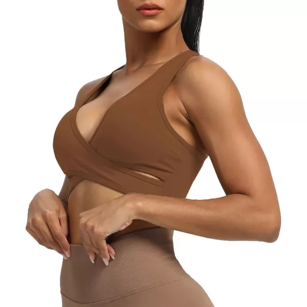 imageAoxjox Womens Workout Sports Bras Fitness Backless Viviana Padded Mesh Bra Yoga Crop Tank TopDandelion Brown