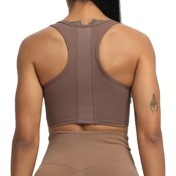 imageAoxjox Womens Workout Sports Bras Fitness Backless Viviana Padded Mesh Bra Yoga Crop Tank TopFudge Coffee