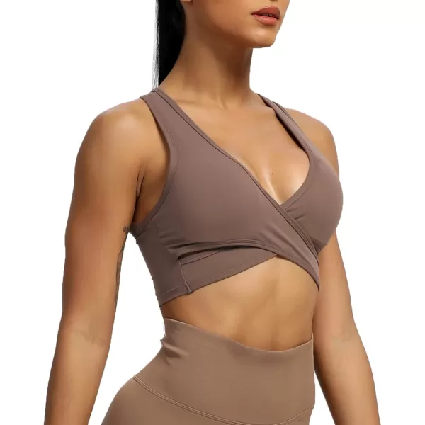 imageAoxjox Womens Workout Sports Bras Fitness Backless Viviana Padded Mesh Bra Yoga Crop Tank TopFudge Coffee