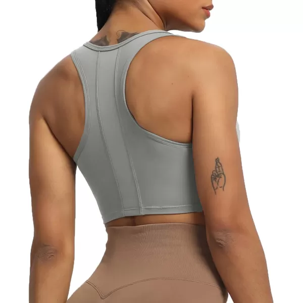 imageAoxjox Womens Workout Sports Bras Fitness Backless Viviana Padded Mesh Bra Yoga Crop Tank TopGrey