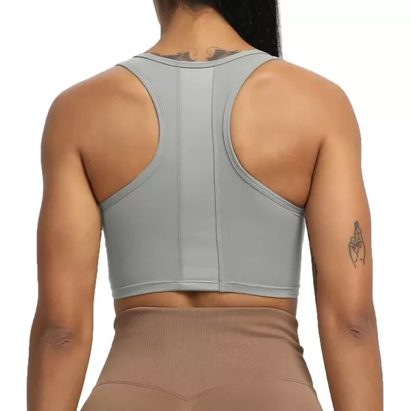 imageAoxjox Womens Workout Sports Bras Fitness Backless Viviana Padded Mesh Bra Yoga Crop Tank TopGrey