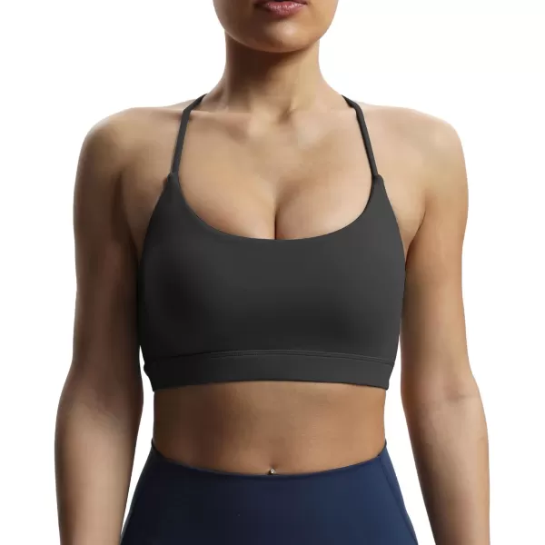 imageAoxjox Womens Workout Sports Bras Fitness Julie Crossback Thin Straps Padded Low Impact Bra Yoga Crop Tank TopBlack