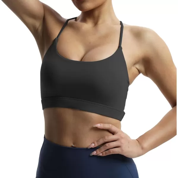 imageAoxjox Womens Workout Sports Bras Fitness Julie Crossback Thin Straps Padded Low Impact Bra Yoga Crop Tank TopBlack