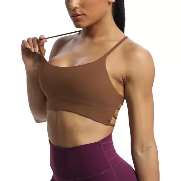 imageAoxjox Womens Workout Sports Bras Fitness Julie Crossback Thin Straps Padded Low Impact Bra Yoga Crop Tank TopDandelion Brown