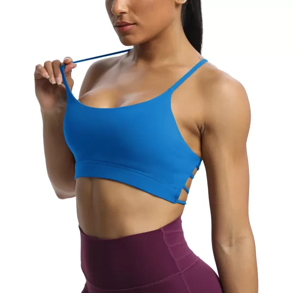 imageAoxjox Womens Workout Sports Bras Fitness Julie Crossback Thin Straps Padded Low Impact Bra Yoga Crop Tank TopDirectoire Blue