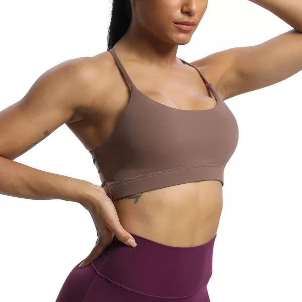 imageAoxjox Womens Workout Sports Bras Fitness Julie Crossback Thin Straps Padded Low Impact Bra Yoga Crop Tank TopFudge Coffee
