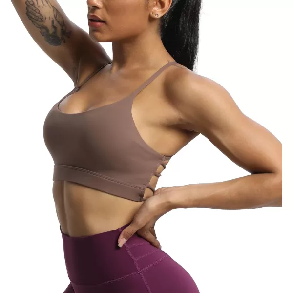 imageAoxjox Womens Workout Sports Bras Fitness Julie Crossback Thin Straps Padded Low Impact Bra Yoga Crop Tank TopFudge Coffee