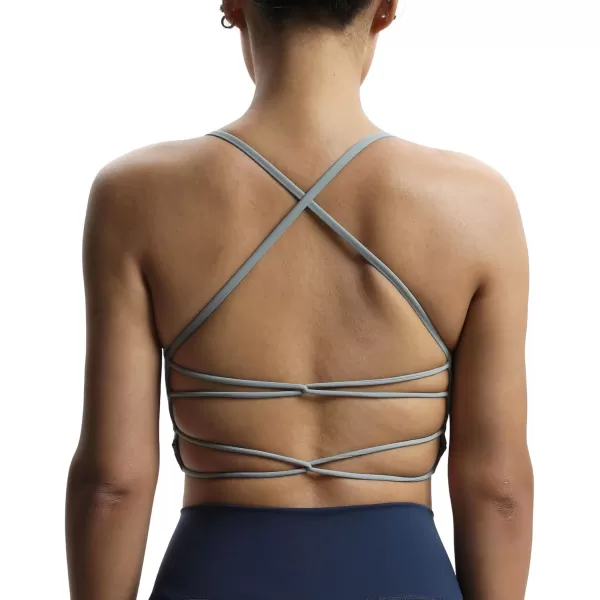 imageAoxjox Womens Workout Sports Bras Fitness Julie Crossback Thin Straps Padded Low Impact Bra Yoga Crop Tank TopGrey