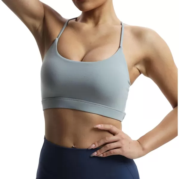 imageAoxjox Womens Workout Sports Bras Fitness Julie Crossback Thin Straps Padded Low Impact Bra Yoga Crop Tank TopGrey