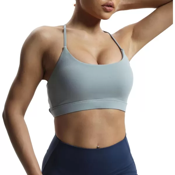 imageAoxjox Womens Workout Sports Bras Fitness Julie Crossback Thin Straps Padded Low Impact Bra Yoga Crop Tank TopGrey