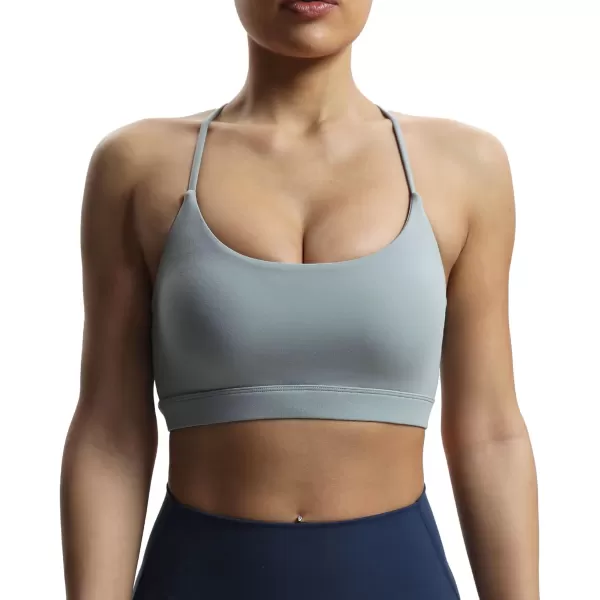 imageAoxjox Womens Workout Sports Bras Fitness Julie Crossback Thin Straps Padded Low Impact Bra Yoga Crop Tank TopGrey