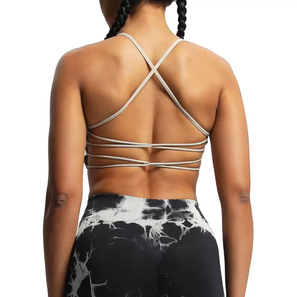imageAoxjox Womens Workout Sports Bras Fitness Julie Crossback Thin Straps Padded Low Impact Bra Yoga Crop Tank TopMink