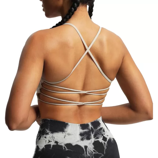 imageAoxjox Womens Workout Sports Bras Fitness Julie Crossback Thin Straps Padded Low Impact Bra Yoga Crop Tank TopMink
