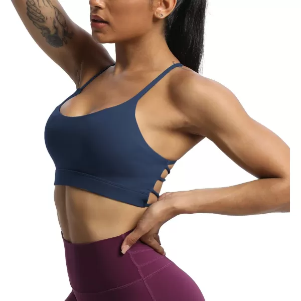 imageAoxjox Womens Workout Sports Bras Fitness Julie Crossback Thin Straps Padded Low Impact Bra Yoga Crop Tank TopNavy