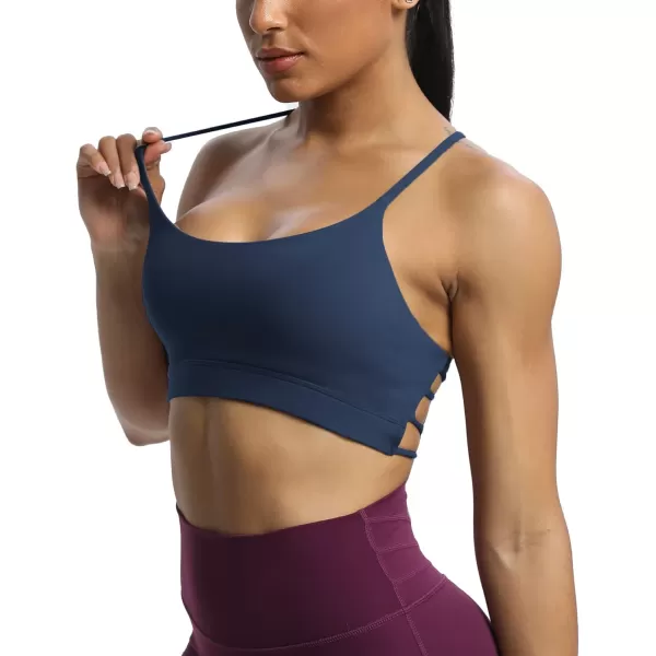imageAoxjox Womens Workout Sports Bras Fitness Julie Crossback Thin Straps Padded Low Impact Bra Yoga Crop Tank TopNavy