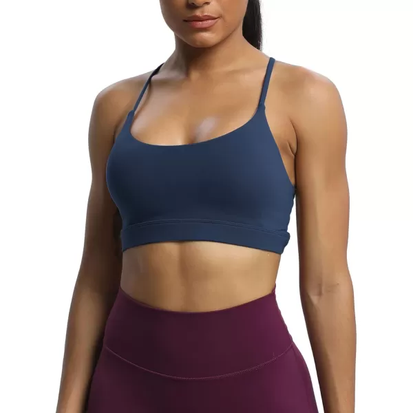 imageAoxjox Womens Workout Sports Bras Fitness Julie Crossback Thin Straps Padded Low Impact Bra Yoga Crop Tank TopNavy