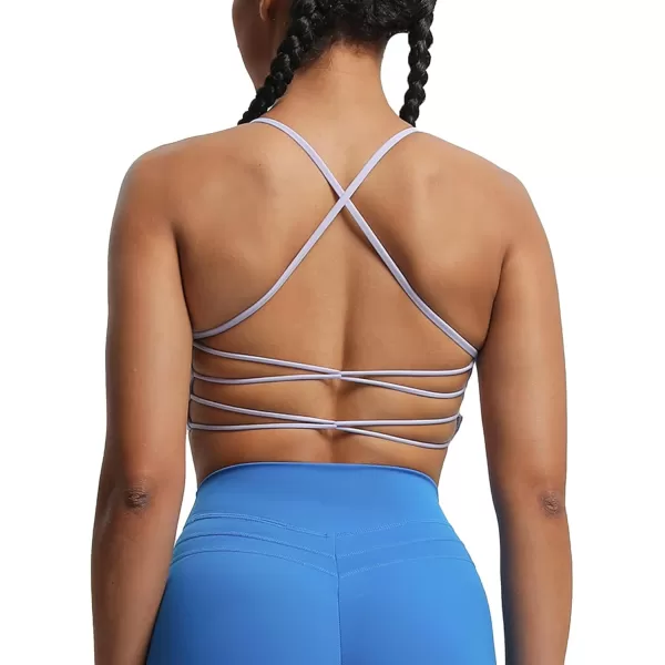 imageAoxjox Womens Workout Sports Bras Fitness Julie Crossback Thin Straps Padded Low Impact Bra Yoga Crop Tank TopPurple Heather