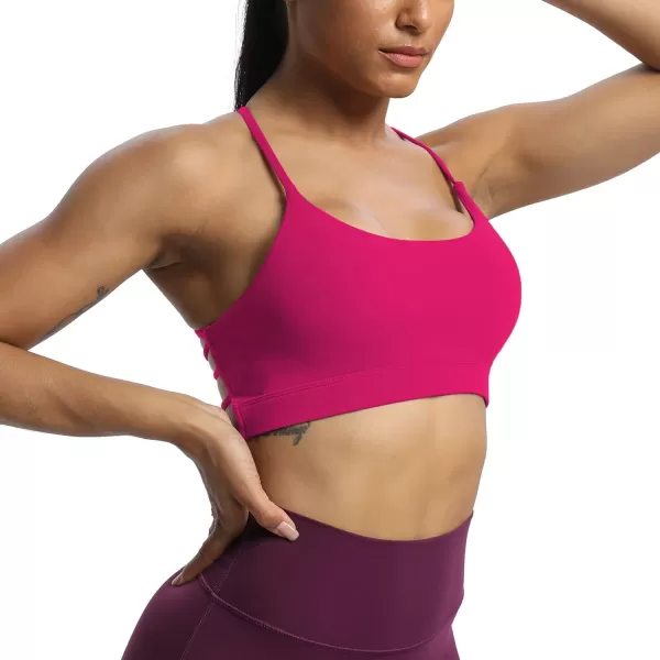imageAoxjox Womens Workout Sports Bras Fitness Julie Crossback Thin Straps Padded Low Impact Bra Yoga Crop Tank TopRose Red