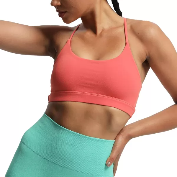 imageAoxjox Womens Workout Sports Bras Fitness Julie Crossback Thin Straps Padded Low Impact Bra Yoga Crop Tank TopSpiced Coral