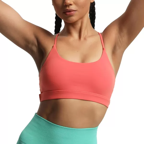 imageAoxjox Womens Workout Sports Bras Fitness Julie Crossback Thin Straps Padded Low Impact Bra Yoga Crop Tank TopSpiced Coral