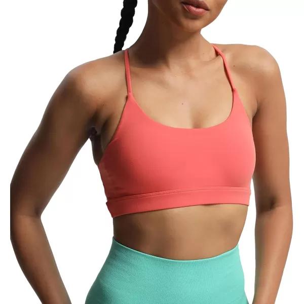 imageAoxjox Womens Workout Sports Bras Fitness Julie Crossback Thin Straps Padded Low Impact Bra Yoga Crop Tank TopSpiced Coral