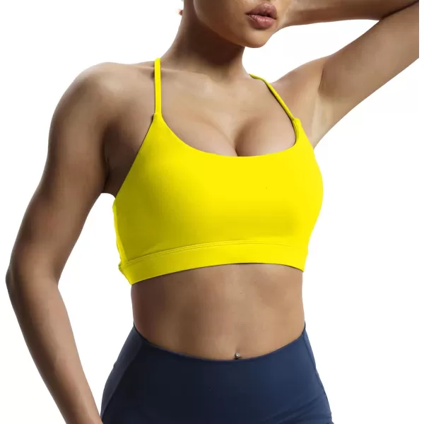 imageAoxjox Womens Workout Sports Bras Fitness Julie Crossback Thin Straps Padded Low Impact Bra Yoga Crop Tank TopVibrant Yellow