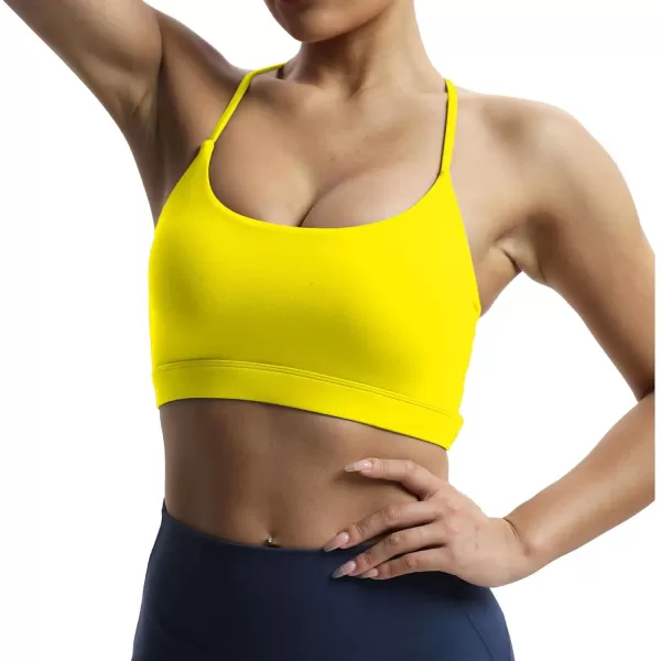 imageAoxjox Womens Workout Sports Bras Fitness Julie Crossback Thin Straps Padded Low Impact Bra Yoga Crop Tank TopVibrant Yellow