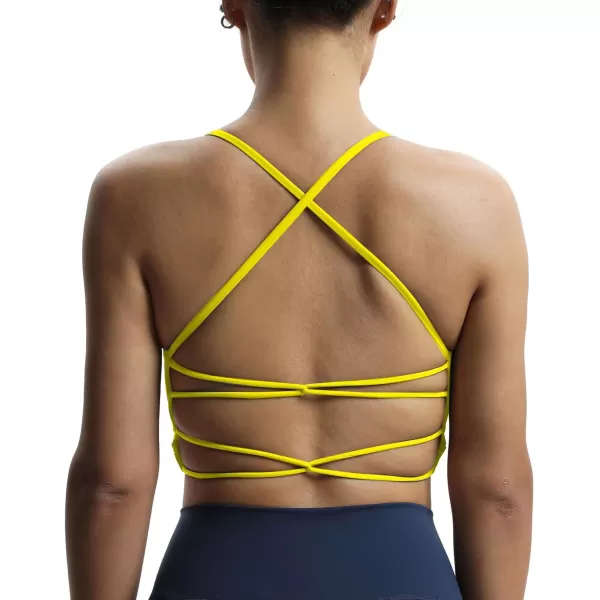 imageAoxjox Womens Workout Sports Bras Fitness Julie Crossback Thin Straps Padded Low Impact Bra Yoga Crop Tank TopVibrant Yellow