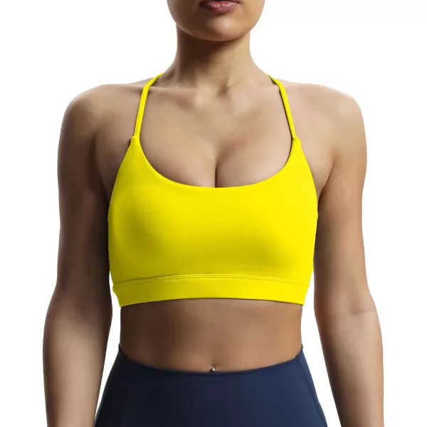 imageAoxjox Womens Workout Sports Bras Fitness Julie Crossback Thin Straps Padded Low Impact Bra Yoga Crop Tank TopVibrant Yellow
