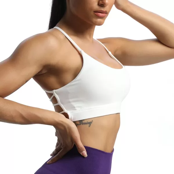 imageAoxjox Womens Workout Sports Bras Fitness Julie Crossback Thin Straps Padded Low Impact Bra Yoga Crop Tank TopWhite