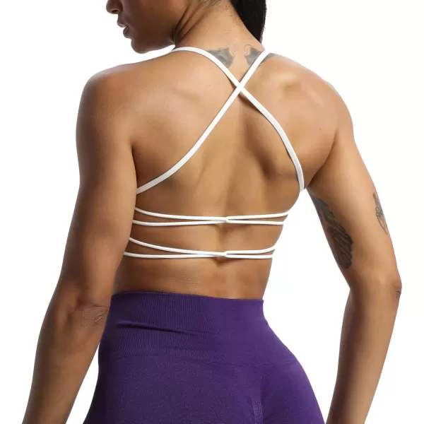 imageAoxjox Womens Workout Sports Bras Fitness Julie Crossback Thin Straps Padded Low Impact Bra Yoga Crop Tank TopWhite