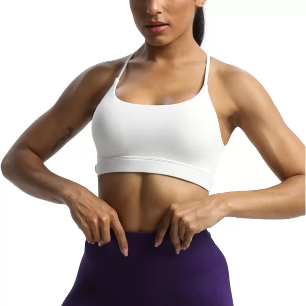imageAoxjox Womens Workout Sports Bras Fitness Julie Crossback Thin Straps Padded Low Impact Bra Yoga Crop Tank TopWhite