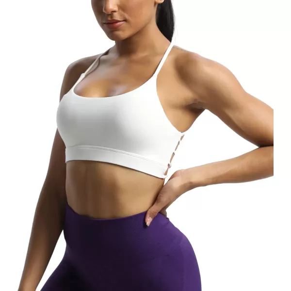 imageAoxjox Womens Workout Sports Bras Fitness Julie Crossback Thin Straps Padded Low Impact Bra Yoga Crop Tank TopWhite