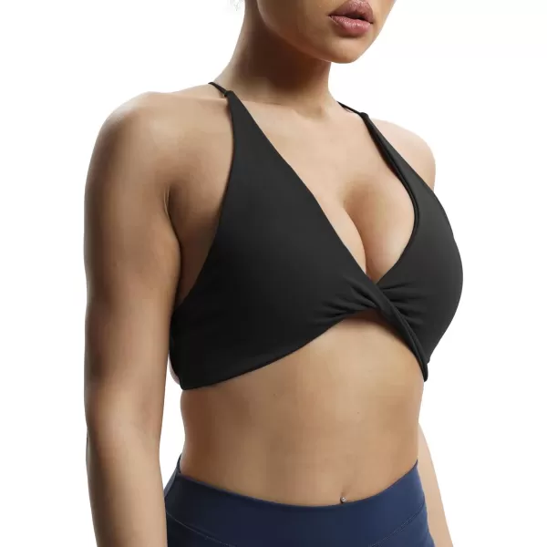 imageAoxjox Womens Workout Sports Bras Fitness Veronica Cross Back Padded Low Impact Twist Bra Yoga Crop Tank TopBlack