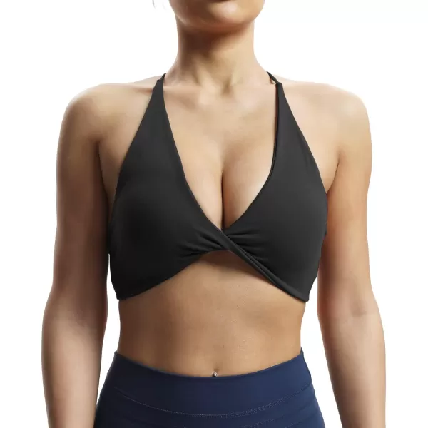 imageAoxjox Womens Workout Sports Bras Fitness Veronica Cross Back Padded Low Impact Twist Bra Yoga Crop Tank TopBlack