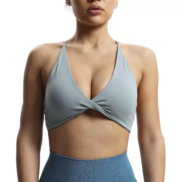 imageAoxjox Womens Workout Sports Bras Fitness Veronica Cross Back Padded Low Impact Twist Bra Yoga Crop Tank TopGrey